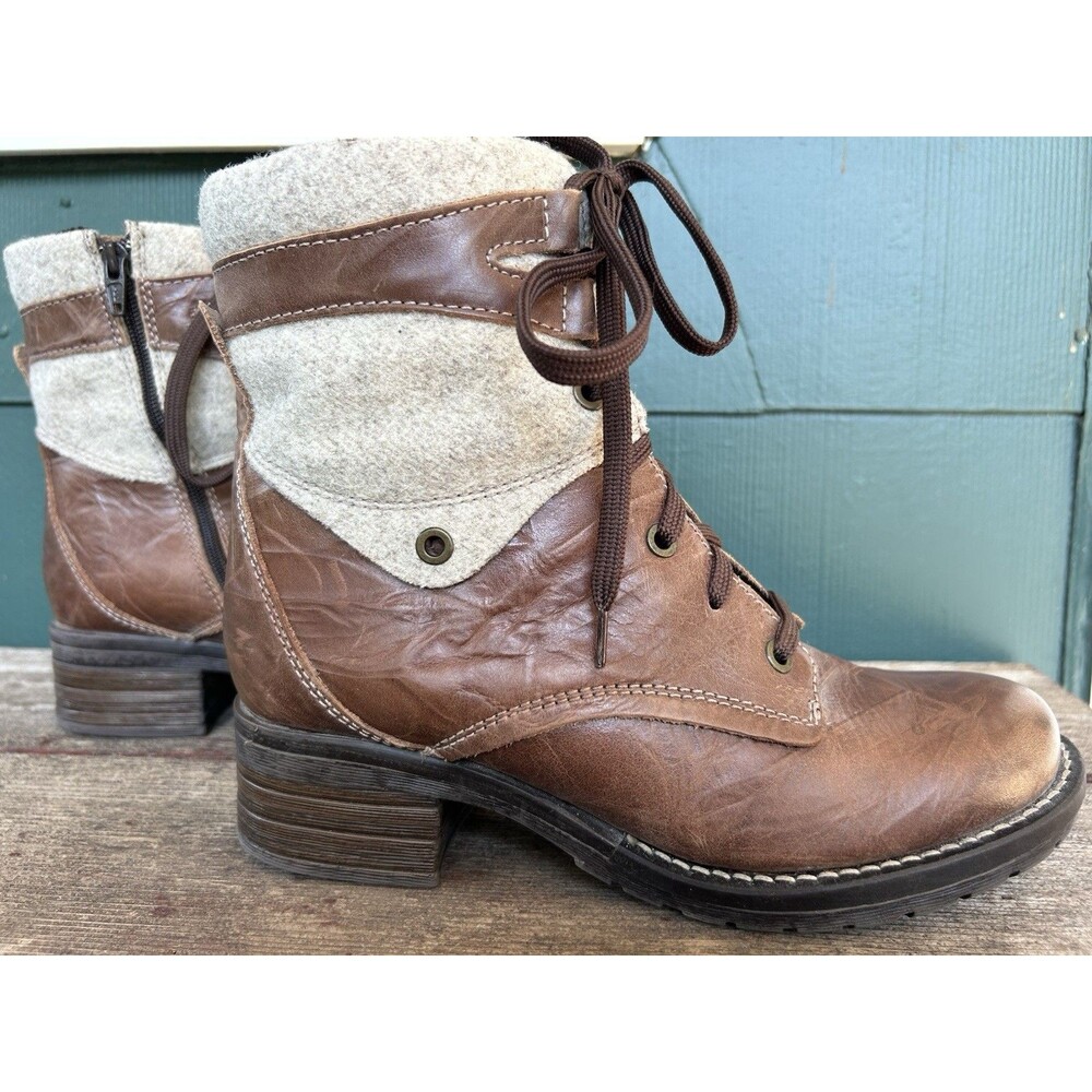 Dromedaries Kara Boot 38 Brown Leather Wool Upper Combat Ankle Comfort Portugal